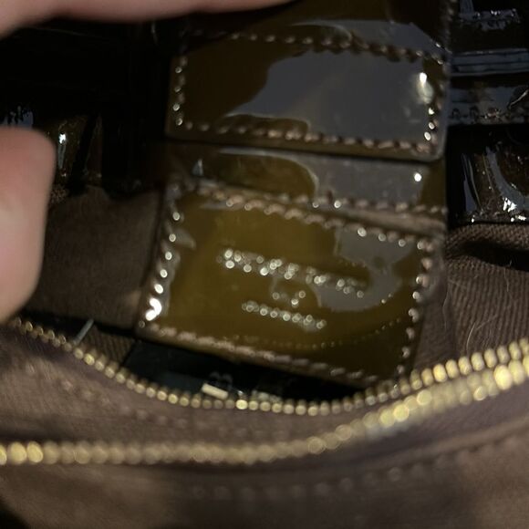 BURBERRY Prosum Brown Patent & Plaid Canvas Chain Link Shoulder Bag - Picture 9 of 11